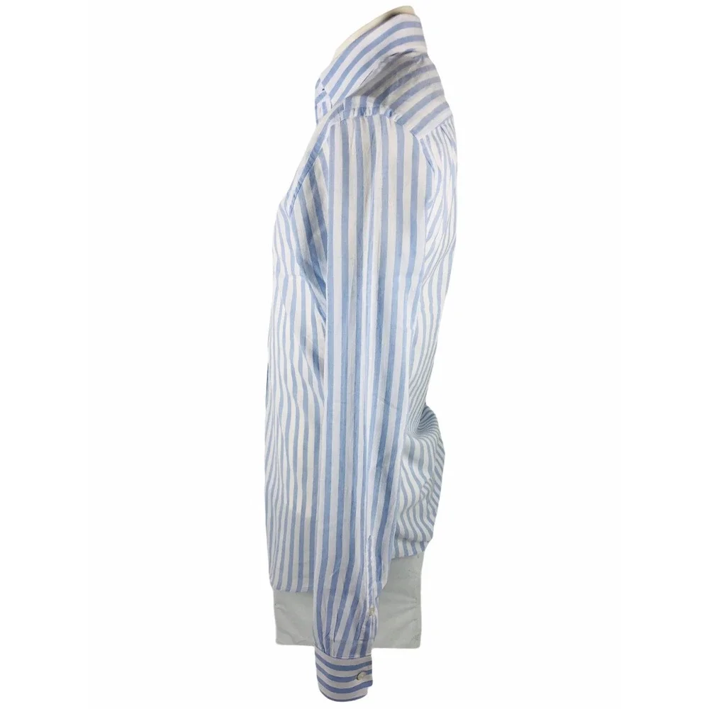 Reiss Mens Small Shirt Striped Blue White Cotton Linen Blend Button Front EUC